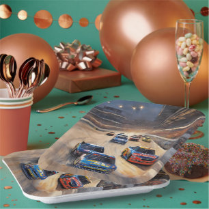 Assiettes En Carton Scène de course haute vitesse colorée au crépuscul