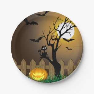 Assiettes En Carton Scène de jardin d'Halloween effrayant