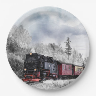 Assiettes En Carton Scène de Noël d'hiver du train vintage