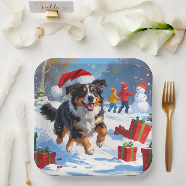 Assiettes En Carton Scène de Noël du berger australien (Mariage)