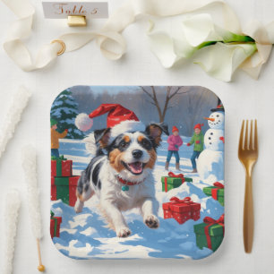 Assiettes En Carton Scène de Noël du Terrier australien