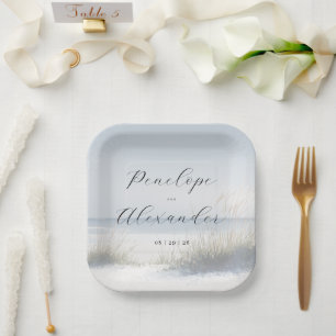 Assiettes En Carton Scène de plage bleu serein
