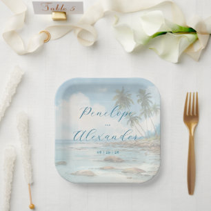 Assiettes En Carton Scène de plage pastel paisible