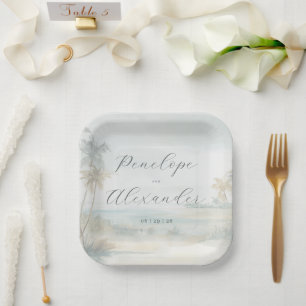 Assiettes En Carton Scène de plage pastel rêveuse