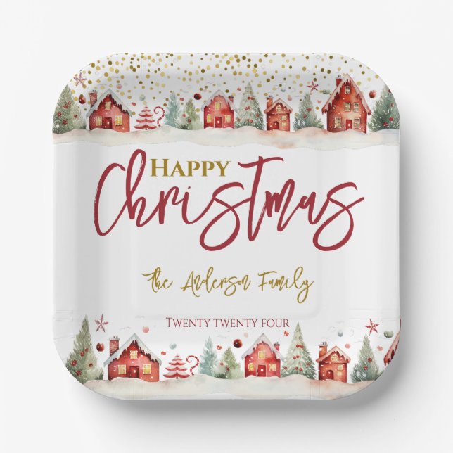 Assiettes En Carton Scène de rue de la Maison de Noël (Recto)
