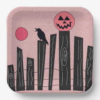 Assiettes En Carton Scène d'Halloween avec plaques de papier rose