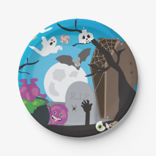 Assiettes En Carton Scène du monstre d'Halloween