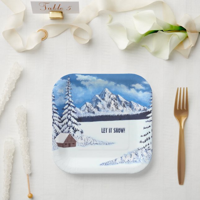 Assiettes En Carton Scène hivernale (Mariage)