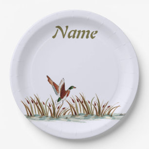 Assiettes En Carton Scène Pacifique Mallard Duck Au-Dessus De Cattails