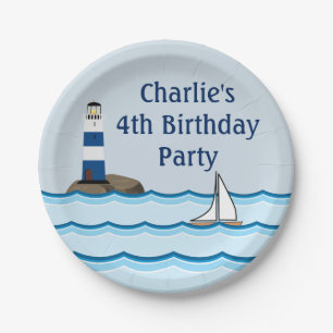 Assiettes En Carton Scène phare nautique Anniversaire personnalisé