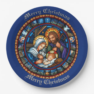 Assiettes En Carton Scène traditionnelle de la Nativité de Noël