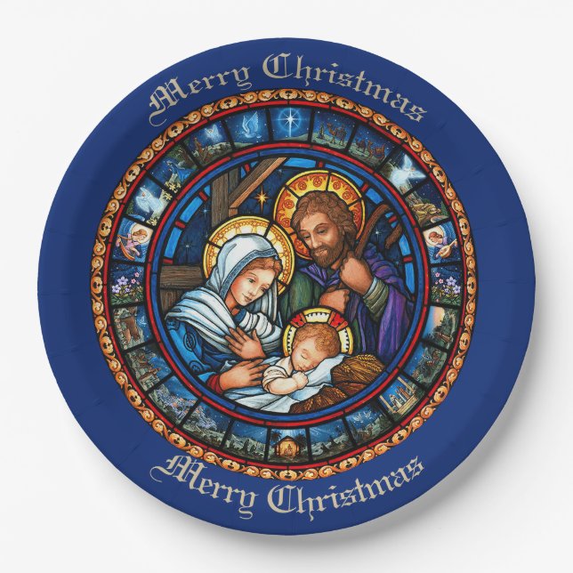 Assiettes En Carton Scène traditionnelle de la Nativité de Noël (Devant)