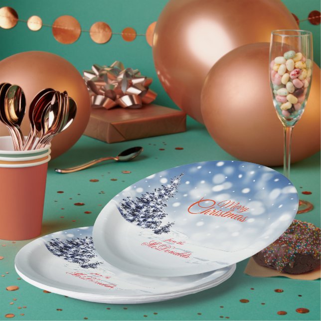Assiettes En Carton Scenic Snow and Christmas trees Personalize (Multi)