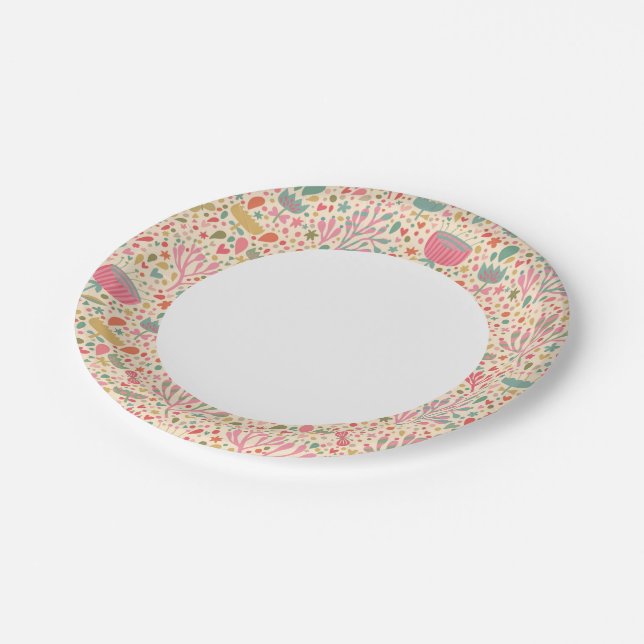 Assiettes En Carton Schéma floral clair (Angle)