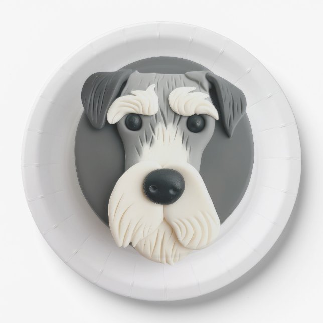 Assiettes En Carton Schnauzer Chien 3D inspiré (Devant)