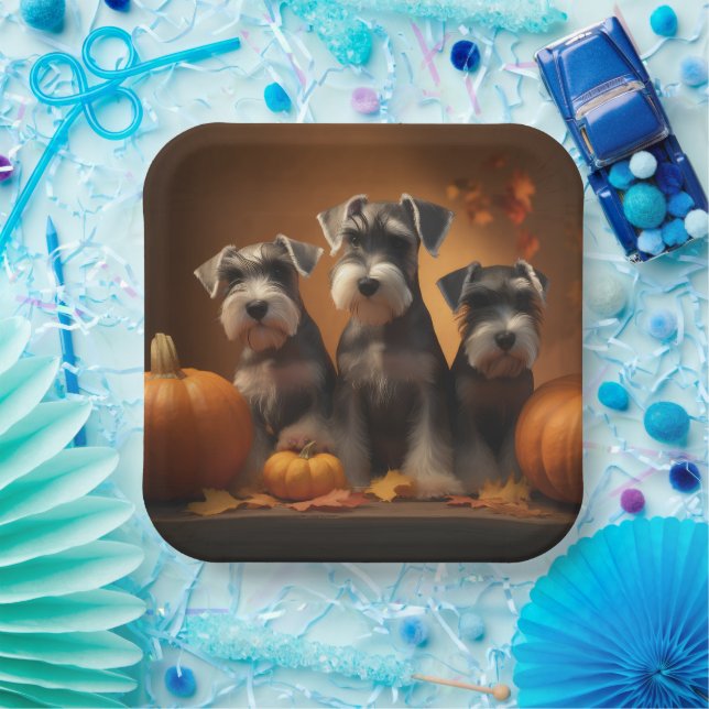 Assiettes En Carton Schnauzer chiot automne délice citrouille  (Fête)