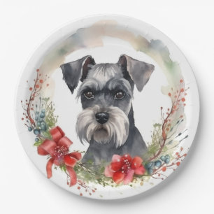 Assiettes En Carton Schnauzer Christmas Wreath Festive Pup