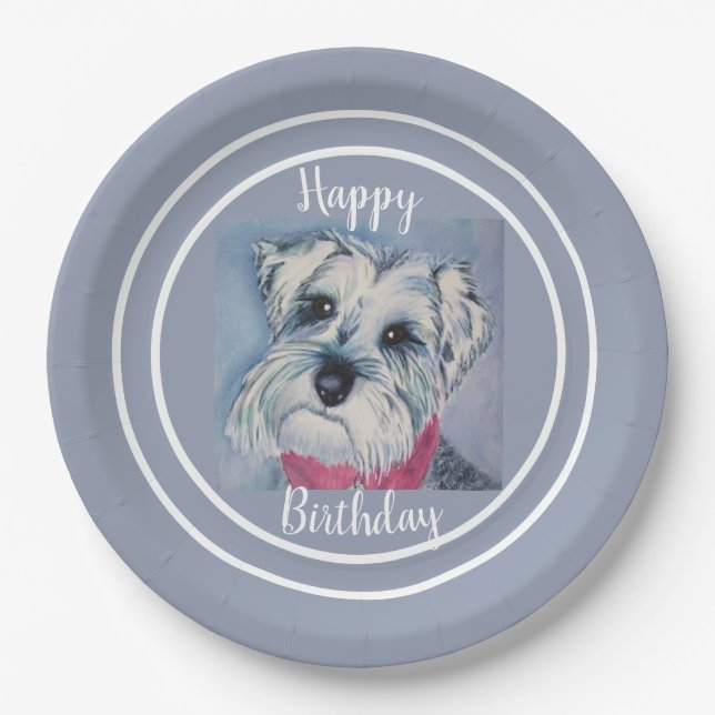 Assiettes En Carton Schnauzer de joyeux anniversaire (Devant)
