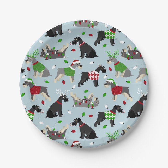 Assiettes En Carton Schnauzer de Noël (Devant)