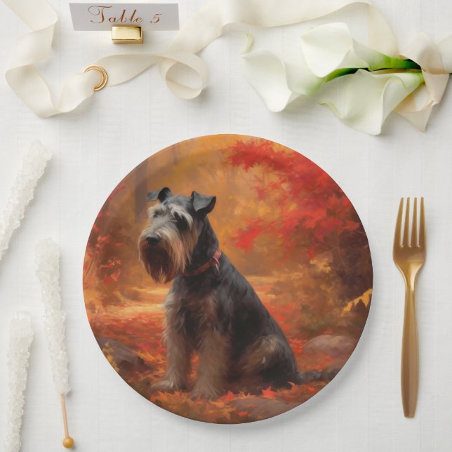 Assiettes En Carton Schnauzer en automne Leaves Fall Inspire (Mariage)
