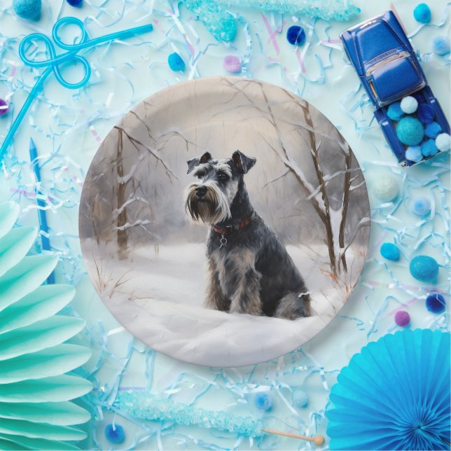 Assiettes En Carton Schnauzer Miniature Laisser neiger Noël (Fête)