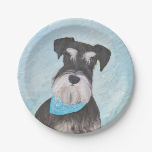 Assiettes En Carton Schnauzer (Miniature) Peinture - Chien original mi