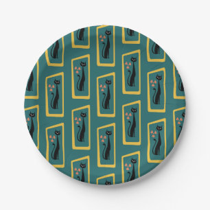 Assiettes En Carton Schrödinger's Cat Mid Century bleu foncé moderne