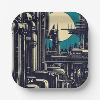 Assiettes En Carton Sciage urbain futuriste SF 2
