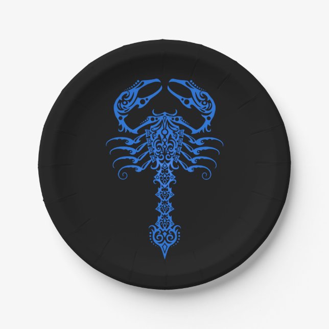 Assiettes En Carton Scorpion tribal bleu complexe (Devant)
