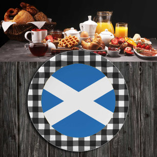 Assiettes En Carton Scotland Plate, buffalo plaid & Scotland Flag