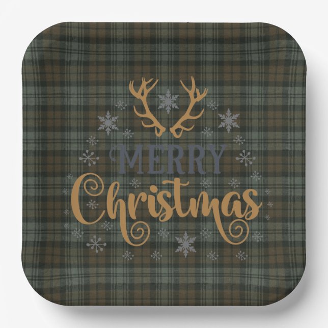 Assiettes En Carton Scottish Clan Tartn BlackWatch Noël Patiné (Recto)