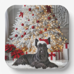 Assiettes En Carton Scottish Terrier By Christmas Tree