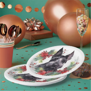Assiettes En Carton Scottish Terrier Christmas Wreath Festive Pup