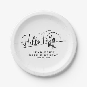 Assiettes En Carton Script Bonjour Cinquante Minimaliste 50 Ans