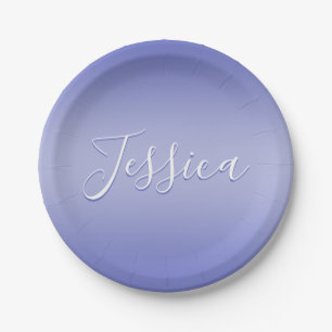 Assiettes En Carton Script cursif modifiable   Violet blanc et violet
