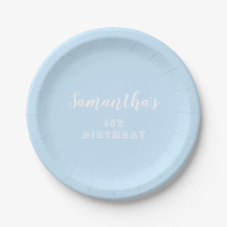 Assiettes En Carton Script d'anniversaire Pastel blue1st
