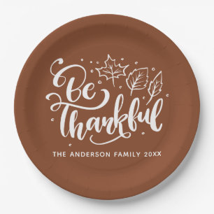 Assiettes En Carton Script de Thanksgiving être reconnaissant Moisson 