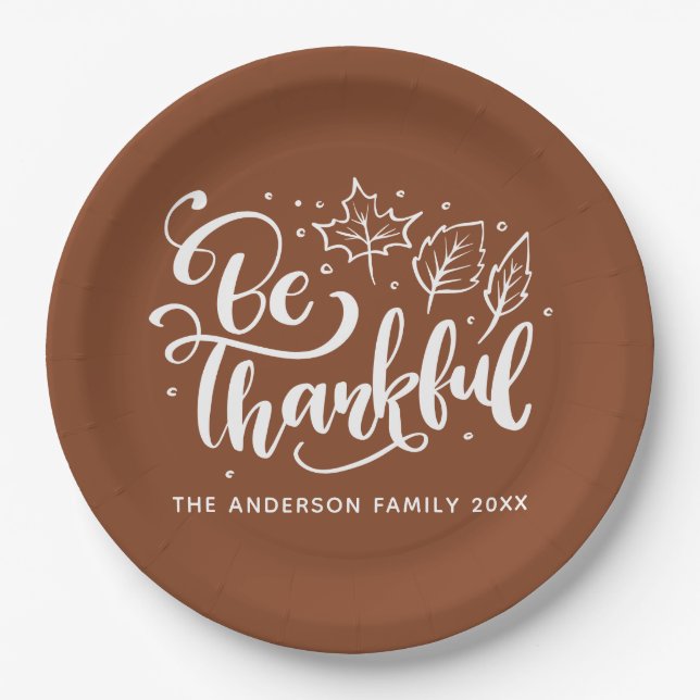 Assiettes En Carton Script de Thanksgiving être reconnaissant Moisson  (Devant)