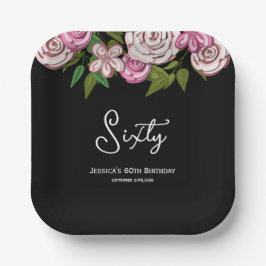 Assiettes En Carton Script floral moderne 60e anniversaire
