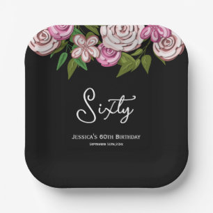 Assiettes En Carton Script floral moderne 60e anniversaire