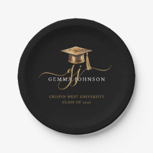 Assiettes En Carton Script Gold moderne Minimaliste Graduation Noir