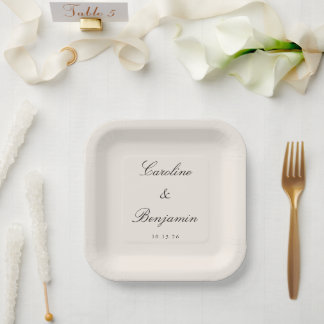 Assiettes En Carton Script ivoire classique Mariage élégant Nom person