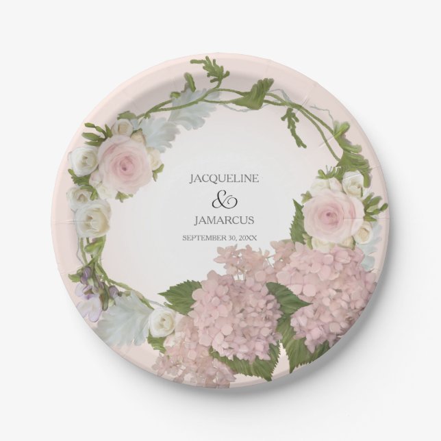 Assiettes En Carton Script Joli Hydrangea Floral Wreath Main peint (Devant)
