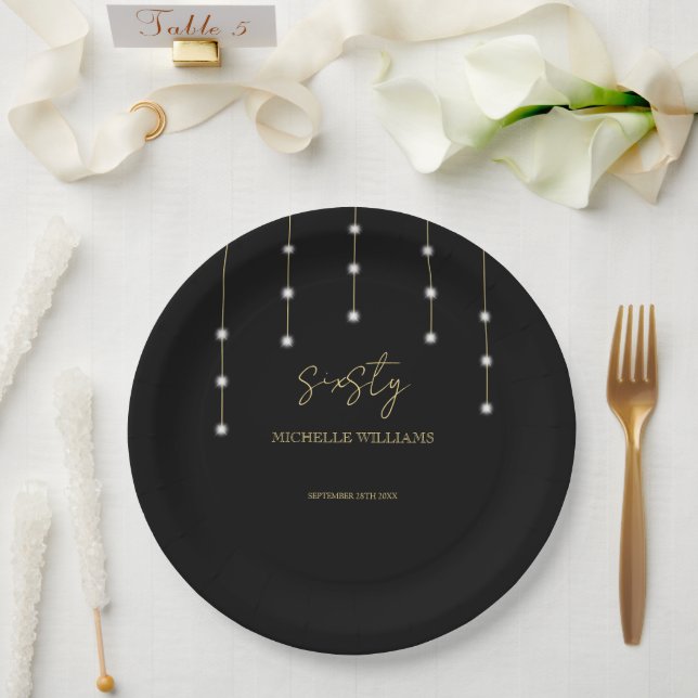 Assiettes En Carton Script Moderne Partie Noir Et Or (Mariage)