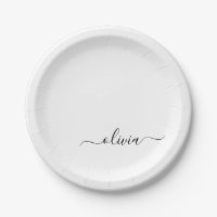 Script Monogramme Nom Moderne Fille Noir Blanc