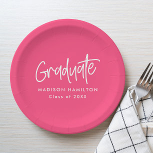 Assiettes En Carton Script Preppy - Graduation Hot Pink