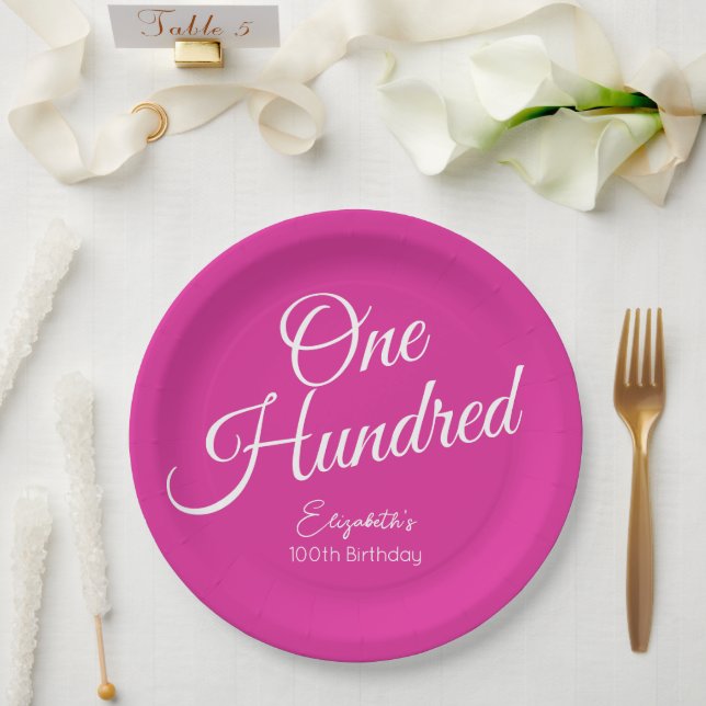 Assiettes En Carton Script simple moderne rose 100e anniversaire (Mariage)