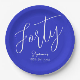 Assiettes En Carton Script simple moderne Royal Blue 40th Birthday