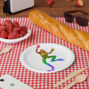 Assiettes En Carton Sculpture de grenouille arc-en-ciel de SlipperyJoe