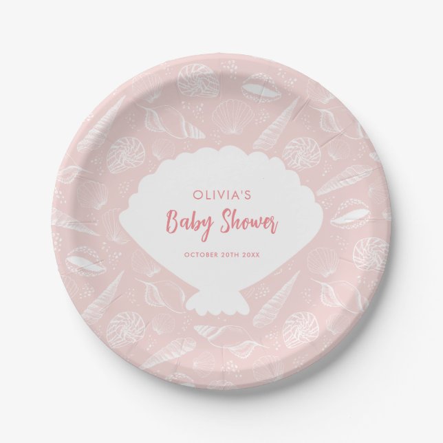 Assiettes En Carton Sea Shell Beach Rose Girls Ocean Baby shower (Devant)